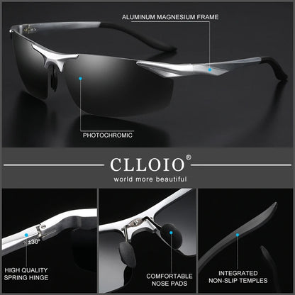 CLLOIO Polarized Photochromic Sunglasses for Men - Anti-Glare UV400 Driving & Fishing Glasses