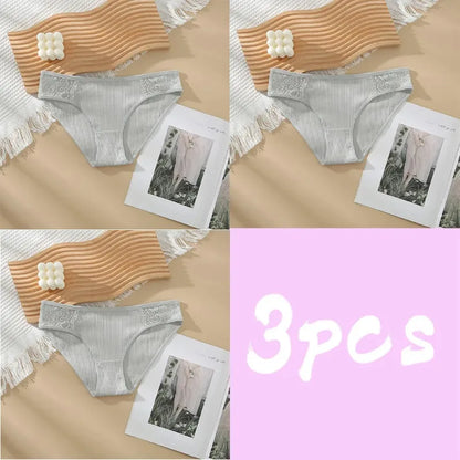 3pcs Solid Color Women's Sexy 100% Cotton Panties Women's Triangle Pants Women's Close Fitting Clothing Women's Underwear S34-3huise CHINA | 3pcs