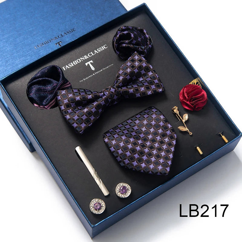 Men's Tie Set Luxury Gift Box Silk Tie Necktie Set 8pcs Inside Packing Festive Present Cravat Pocket Squares Holiday Gift Men LB217