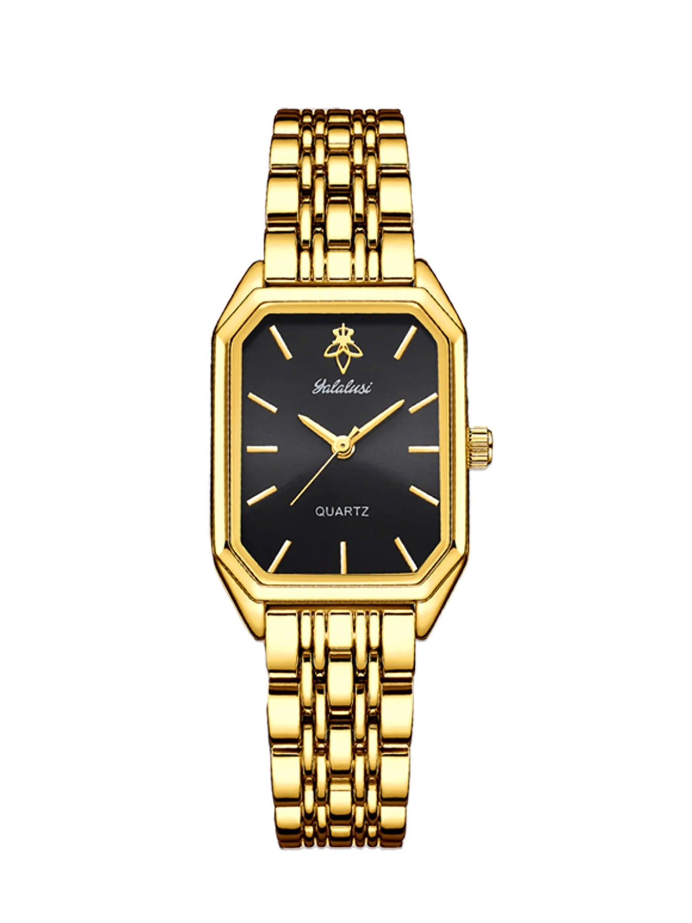 YaLaLuSi Women's Gold-Plated Quartz Watch - Water-Resistant, Butterfly Clasp, Gift Box Included Gold Black