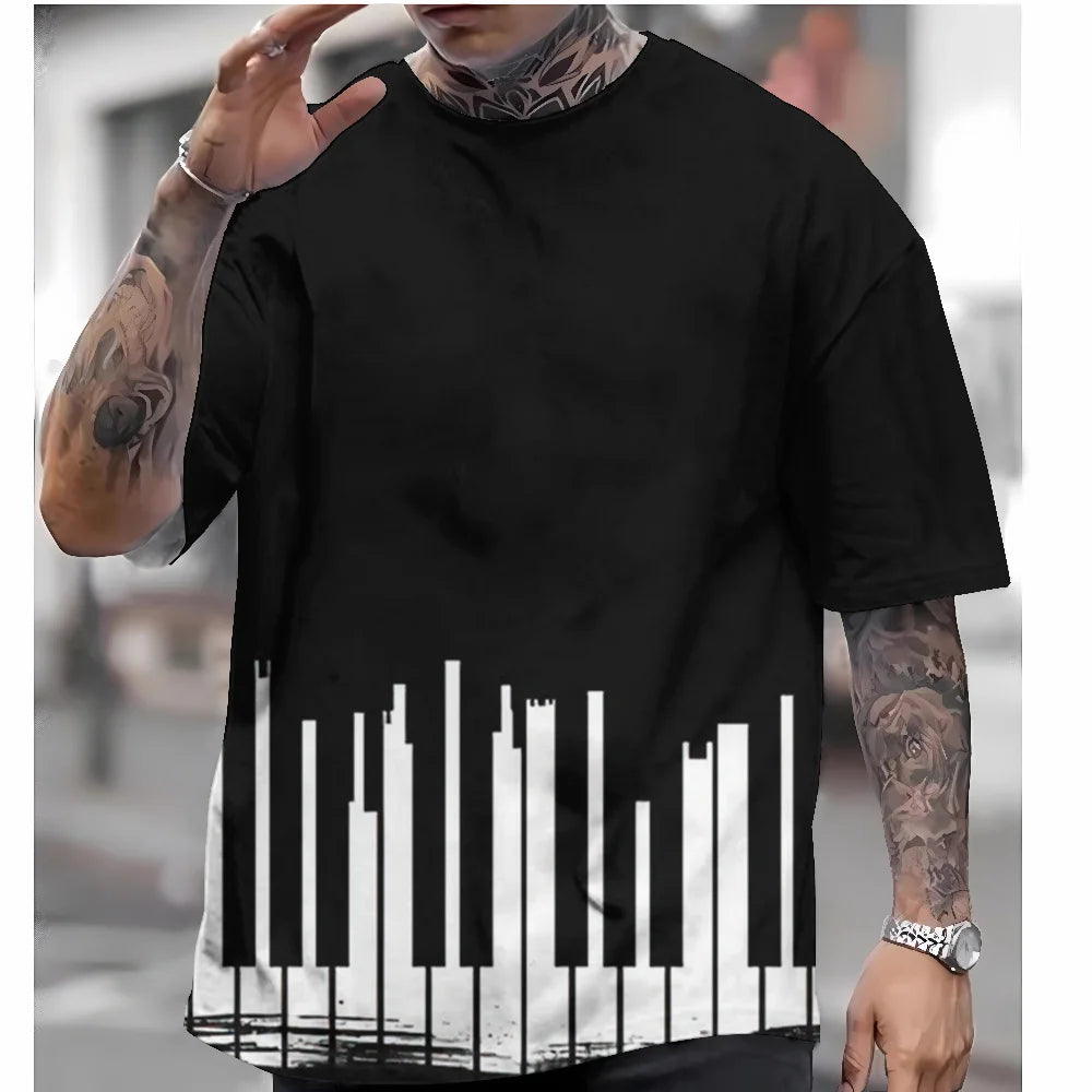 2024 Men's T-Shirt Music Piano Simple T Shirt For Men Summer 3d Print Basic Short Sleep Loose Breathable Top Tee Men Clothing C01-HY16637