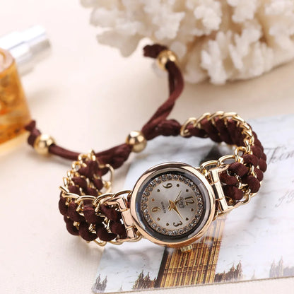 Women’s Knitting Rope Chain Quartz Wristwatch | Fashionable Simple Analog Watch with Sapphire Crystal Coffee CHINA