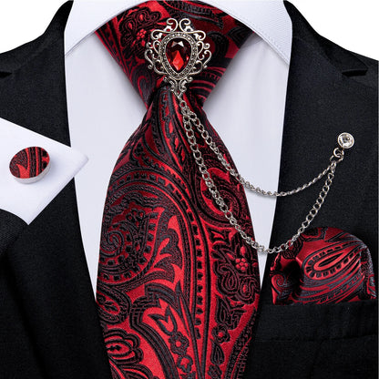 Fashion Green Dot Red 8cm Men's Silk Tie Business Wedding Party Necktie Handkerchief Brooch Cufflinks Set Men's Gift Tie DiBanGu 7464-XZ-0010