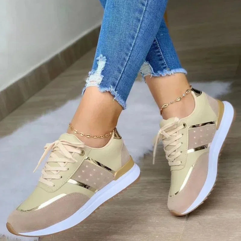 2024 Women's Lightweight Mesh Sneakers Lace Up Flat Shoes Classic Zapatillas De Mujer C-Apricot-women-shoe