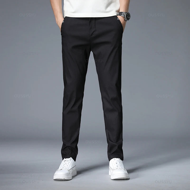 Summer New Thin Casual Pants Men 4 Colors Classic Style Fashion Business Slim Fit Straight Cotton Solid Color Brand Trousers 38 Black