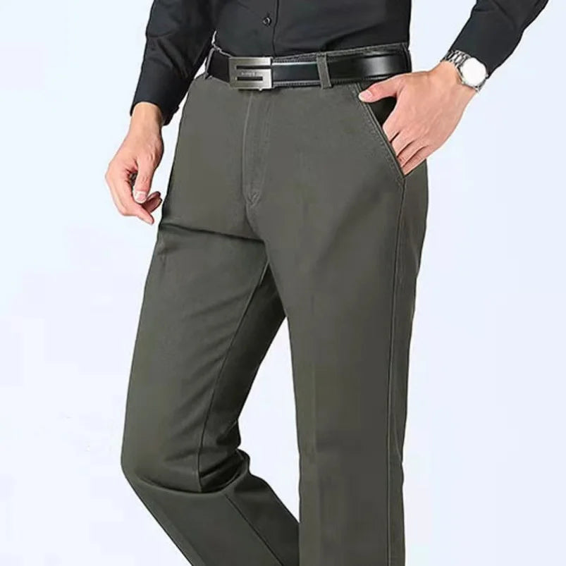 Summer Thin Pants Men's 100% Cotton Autumn Thick Trousers Fashion Brand Cargo Pants Smart Casual Solid Khaki Gray Suit Pant