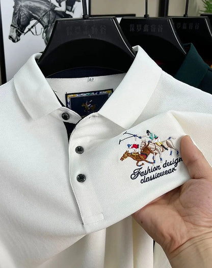 2024High end Brand 100%Cotton POLO Shirt Men's Autumn New Exquisite Horse Embroid Long sleeve T-shirt Leisure Fashion Men's Wear WHITE Pack of 1 | CHINA