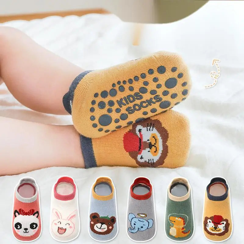 2024 New 3Pairs Cotton Socks 0-3Years Anti-slip Non Skid Ankle Socks With Grips For Baby Toddler Kids Boys Girls All Seasons