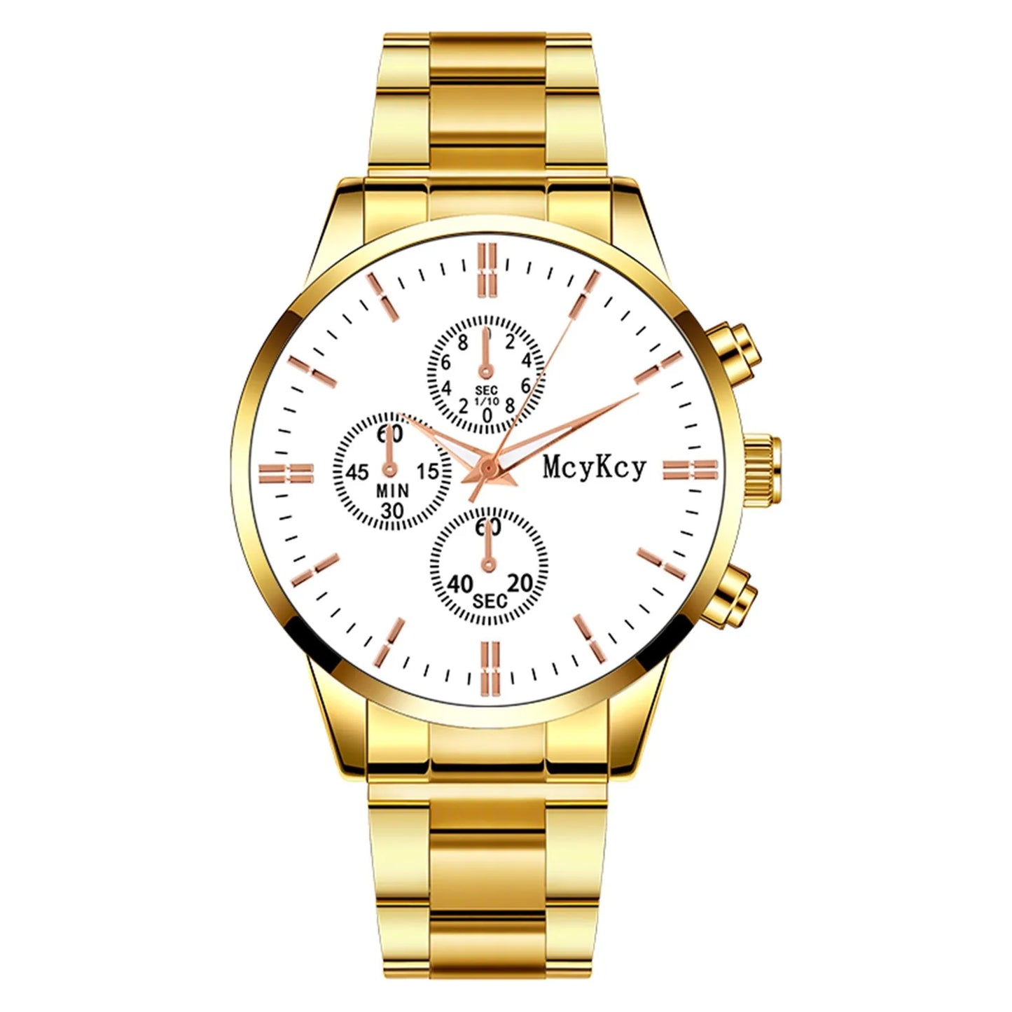 Men's Stainless Steel Wristband Watch Sport Chronograph Quartz WristWatch for men Gold United States