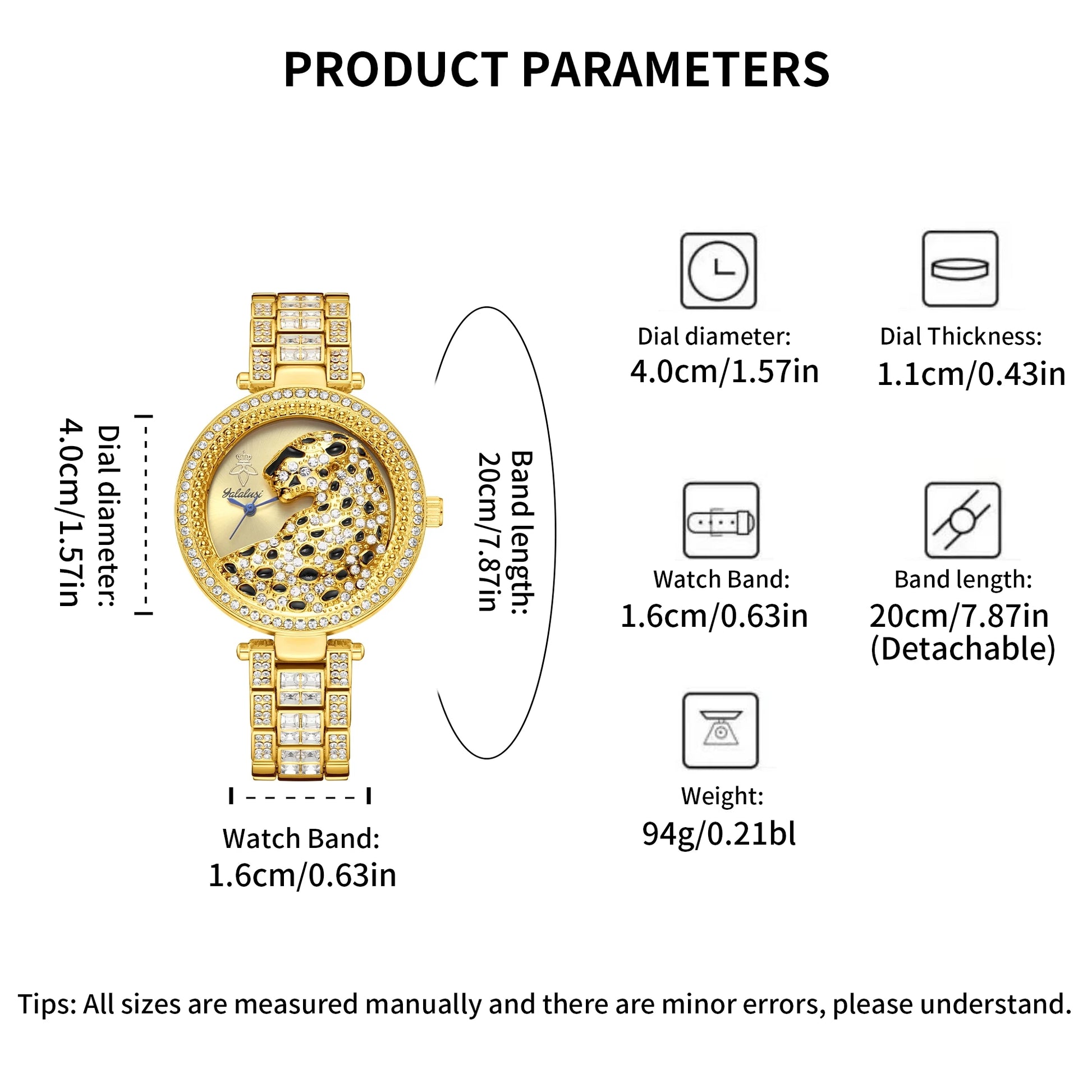 Yalalusi 2024 Women’s Luxury Watch – Gold with Crystal Diamonds & Leopard Box – Real Gold Plating & Watch Remover – Elegant Gift for Her