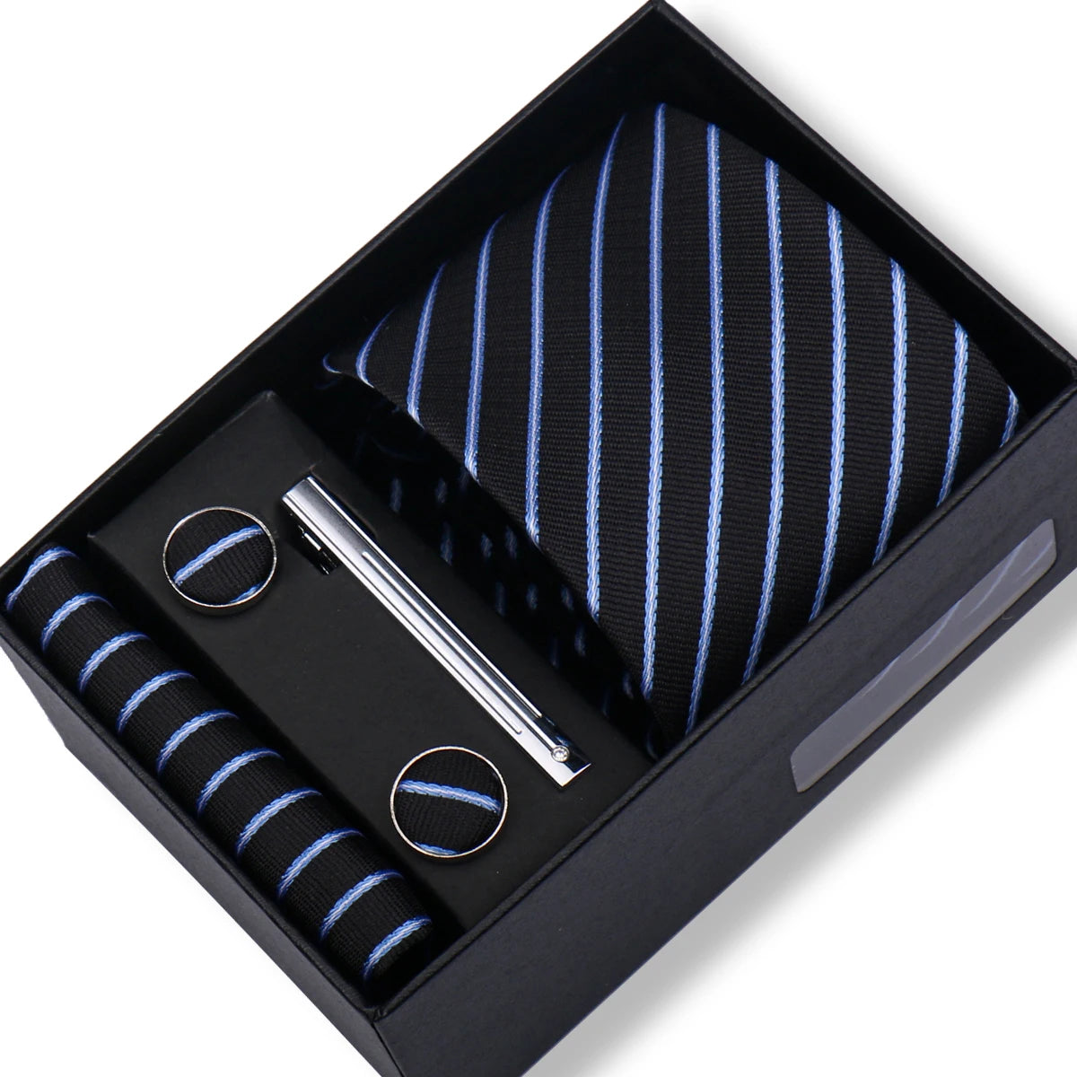 100% Silk Ties Gift Box Set – Designer Jacquard Necktie, Hanky, Cufflink, and Tie Clip for Men B57