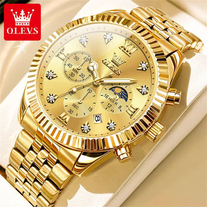 OLEVS 2932 Men's Luxury Lunar Phase Waterproof Chronograph Quartz Watch All Gold United States