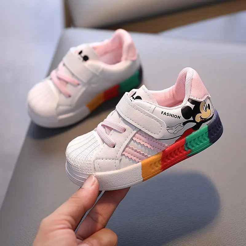 Baby Boys And Girls Micky Small White Shoes Board Shoes Fashion Design Children's Sneakers Soft Sole Toddler Cartoon Sneaker XZ004-PINK