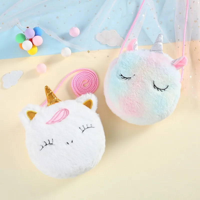 Fashion Children Girls Shoulder Bag Cute Unicorn Animals Messenger Bag Kids Keys Coin Purse Cute Princess Mini Handbag Plush Toy