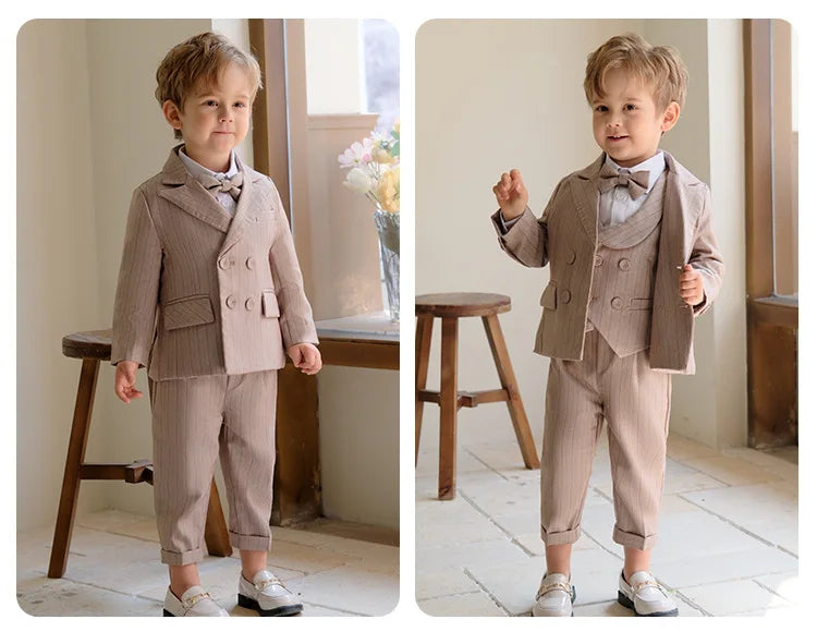 Children's Luxurious Khaki Photography Suit | Boys Formal Ceremony Costume for Birthdays, Weddings, and Performances