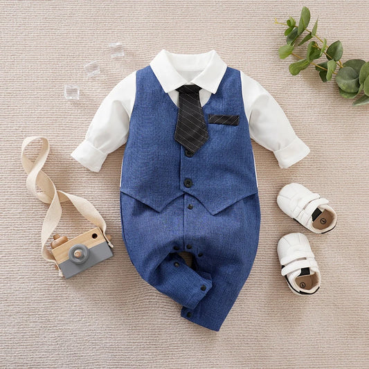 Newborn Clothes Handsome Gentleman Suit Party Formal Wear Comfortable Spring And Autumn Long Sleeved 0-18m Baby Jumpsuit