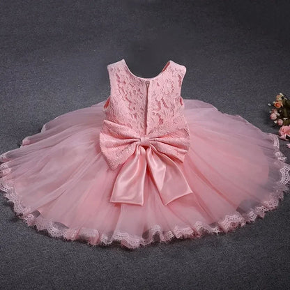 Baby Girls Princess Dress 1st Year Birthday Christening Vestido White Lace Infant Party Gown Toddler Kids Baptism Clothes Pink 02