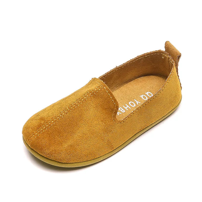 Children's Candy Color Casual Slip-On Loafers - Lightweight Leather Moccasins for Boys & Girls Yellow