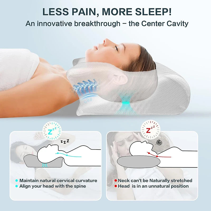 1pc 2-in-1 Ergonomic Memory Foam Cervical Pillow – Orthopedic Contour Neck Support