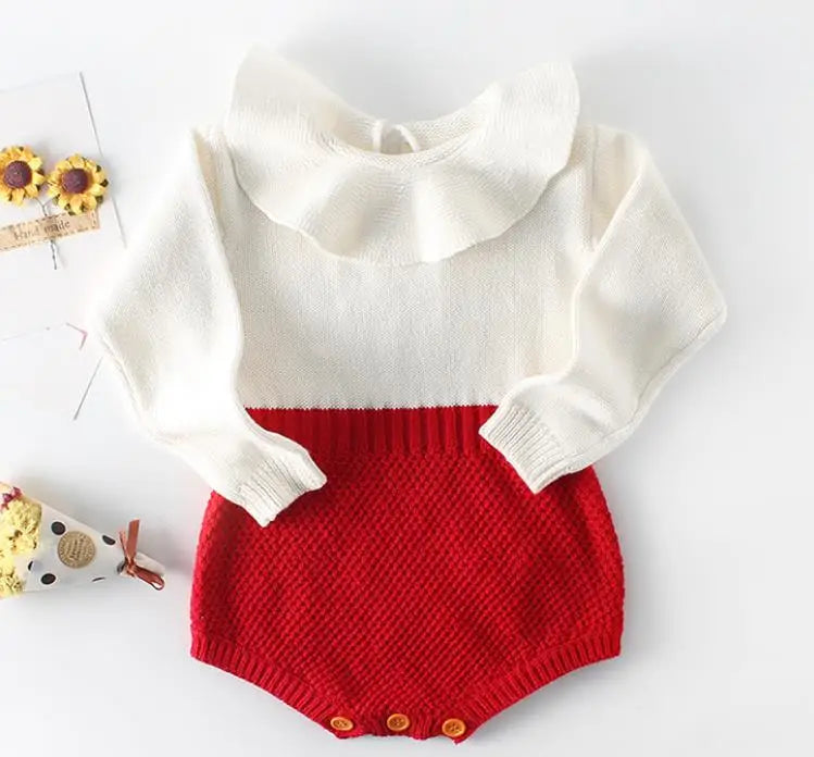 Spring Baby Clothes Girls Romper Autumn Long Sleeve Baby Girl Knit Hollow Out Rompers Baby Jumpsuit Baby Clothes 82005 Red