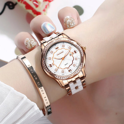 OLEVS Women's Ceramic Strap Watch | Elegant Rose Gold Luxury Quartz Wristwatch | Waterproof, Luminous Hands, Auto Date