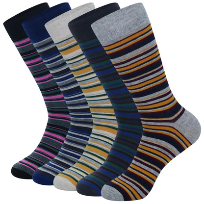 5 Pairs Men's Plus Size Striped Dress Socks – Combed Cotton, Breathable Crew Socks JC004 EUR(41-48)