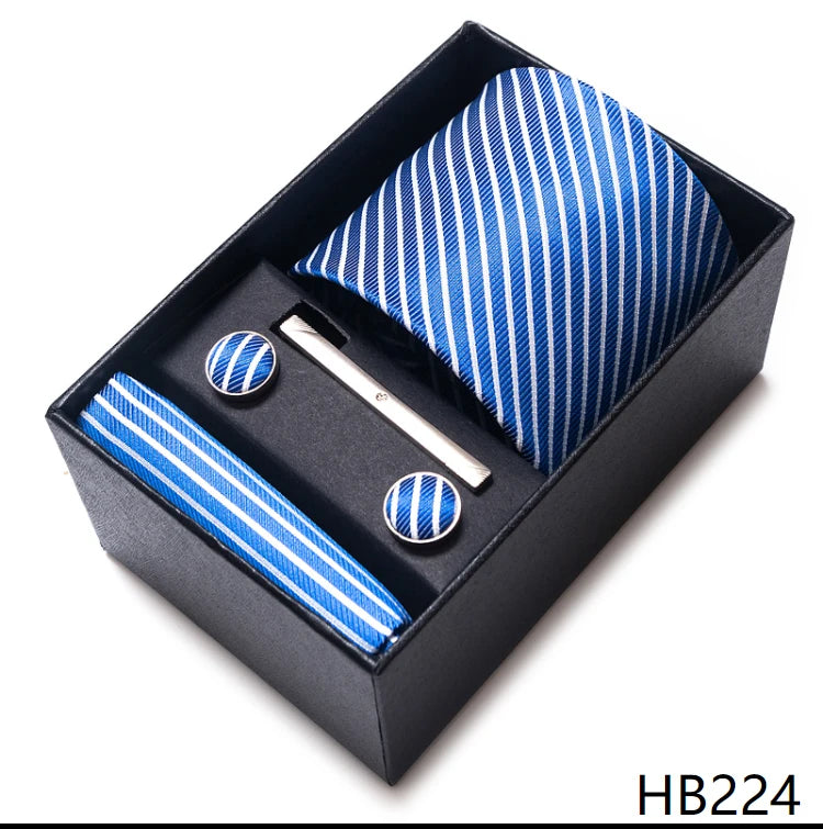 Mix Colors Wedding Gift Tie & Pocket Squares Set – 2023 New Style Necktie Box with Blue Paisley Design HB224