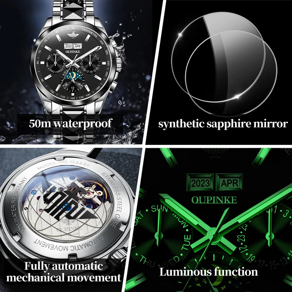 OUPINKE Luxury Automatic Watch for Men - High-quality Waterproof Mechanical Wristwatch