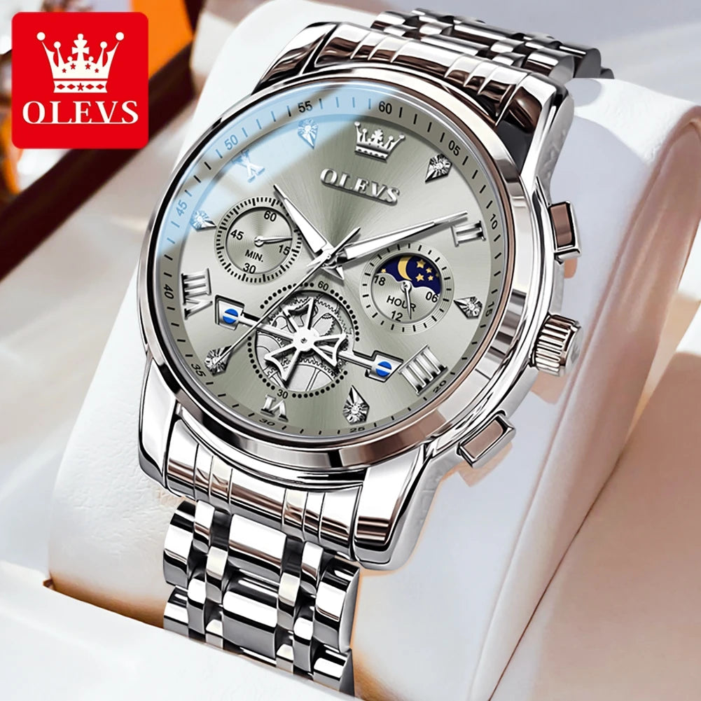 OLEVS Men's Quartz Chronograph Watch - 3Bar Waterproof, Stainless Steel