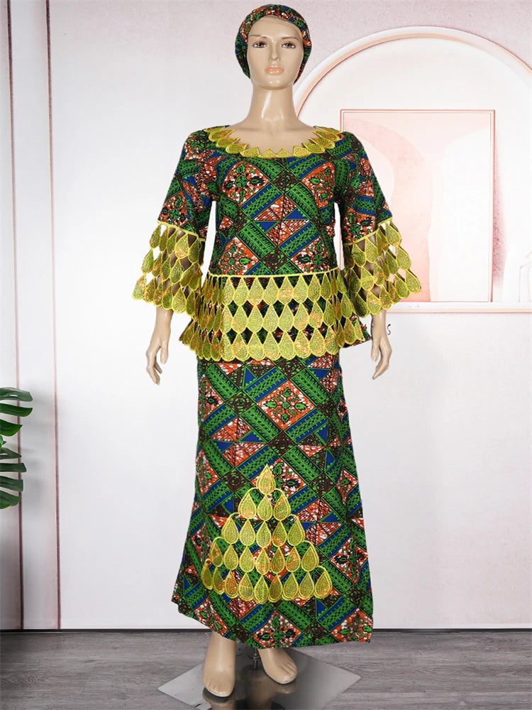 3XL 4XL Women Plus Size Clothing African Dashiki Print Wax Dress Wedding Party Traditional Gown Tops Skirt Two Piece Set Outfits Color 13