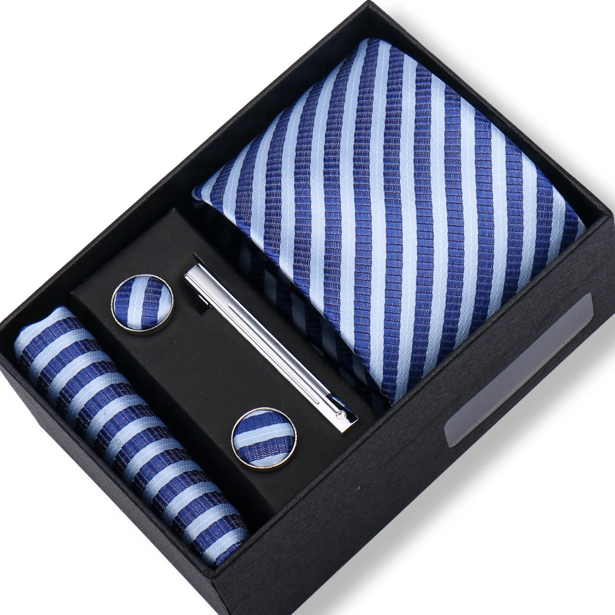 100% Silk Ties Gift Box Set – Designer Jacquard Necktie, Hanky, Cufflink, and Tie Clip for Men B60