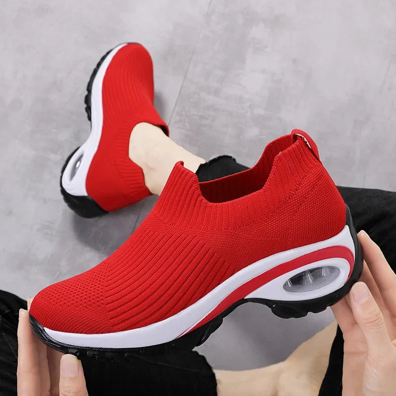 Women's Fashion Wedge Platform Sneakers - Casual Air Cushion Sport Shoes for Ladies Red