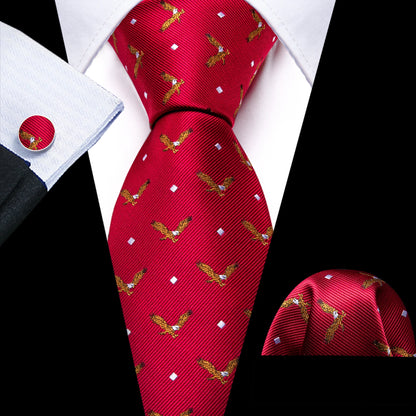 Men's Navy Gold Dinosaur Pattern Necktie Set | 8.5cm Silk Tie for Wedding & Business | Barry.Wang FA-5191 FA-6489