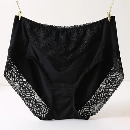 Plus Size 3XL Women Panties High Waist Flower Lace Briefs Soft Daily Underpants Big Size Knickers Intimates Female Underwear A5 Black