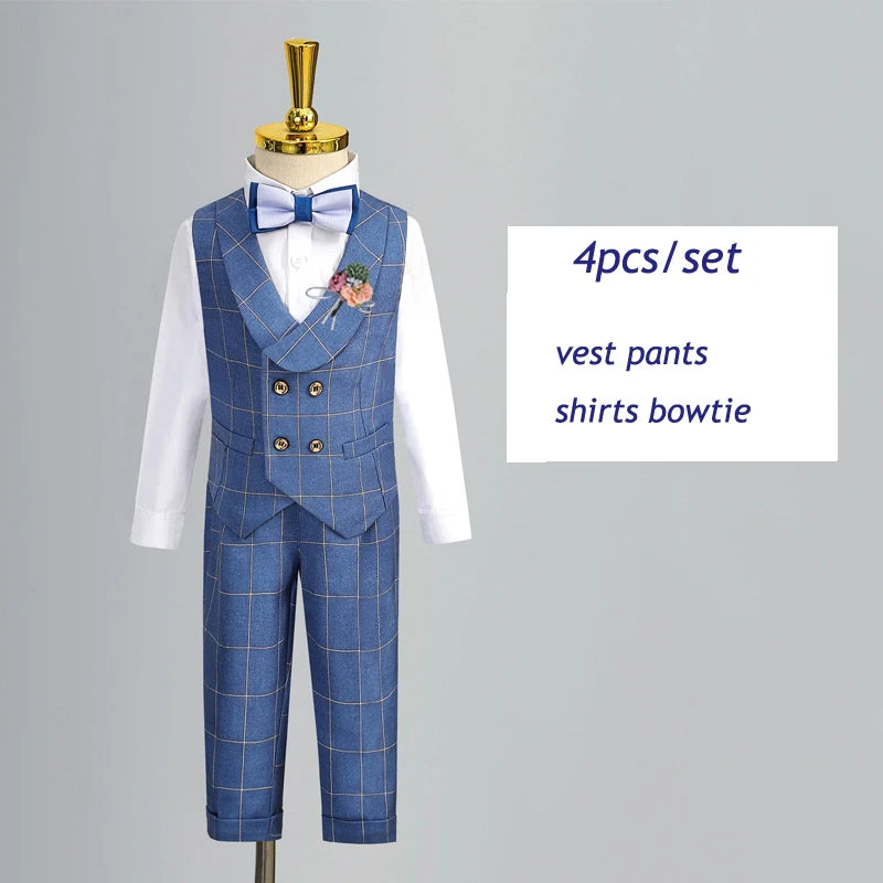 Child's Formal Vest Suit Set | Boys' Summer & Autumn Wedding Outfit | First Birthday & Performance Costume | Kids' Waistcoat & Shorts Clothing pants 4pcs