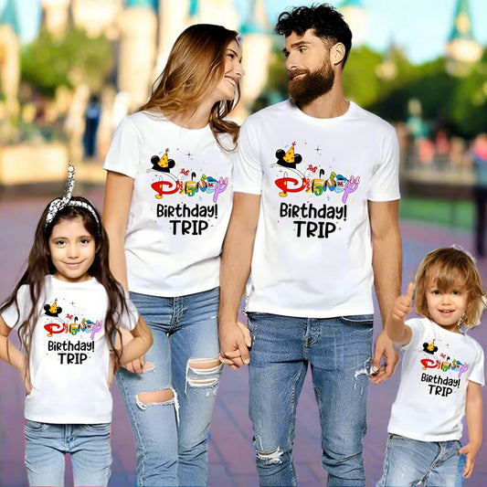 Disney Birthday Family Matching Shirts | Cotton Dad, Mom, Kids Tees & Baby Rompers | Funny Family Outfits for Special Occasions