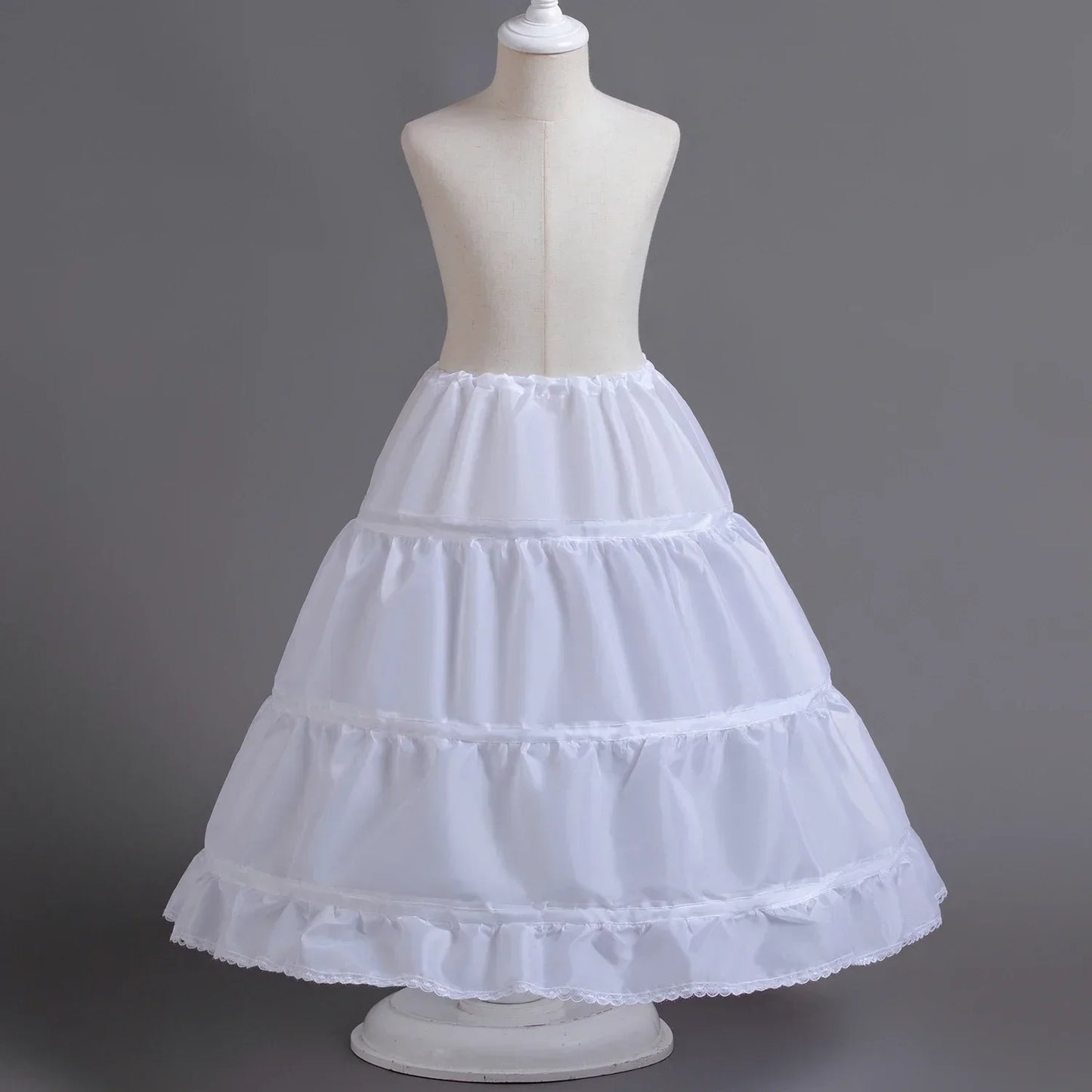 Elegant White Flower Girl Bridesmaid Dress for Girls | Mid-Calf Kids Party & Communion Ball Gown Petticoat