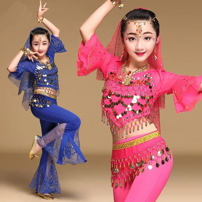 Girls' Oriental Indian Belly Dance Costume | Flared Trousers & Top Set for Performances