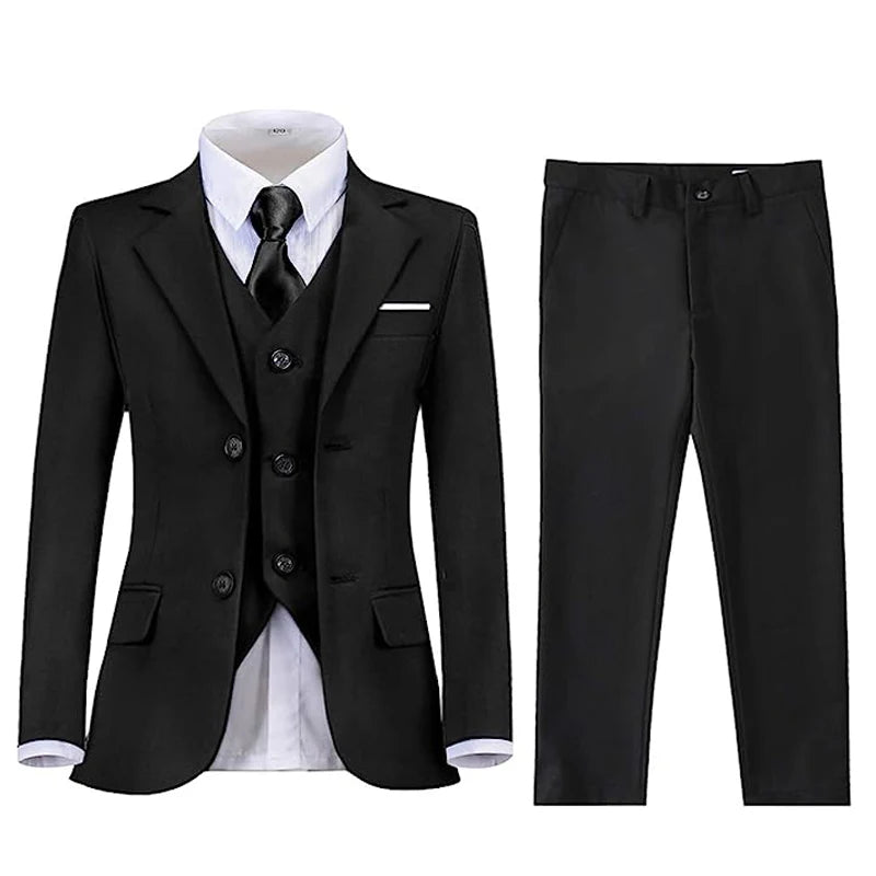 Boys' Slim Fit Black Navy Suits - Ring Bearer Outfit & Performance Costume for Children