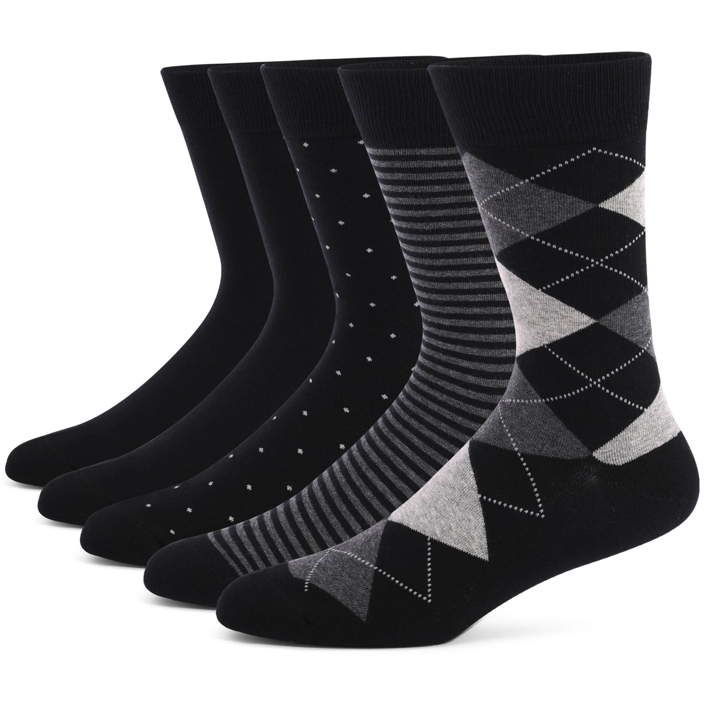 5 Pairs Men's Plus Size Striped Dress Socks – Combed Cotton, Breathable Crew Socks JC170-1 EUR(41-48)