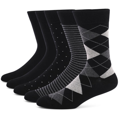 5 Pairs Mens Dress Socks stripe Plus Size，High Quality Combed Cotton Crew Socks，Black Cool Breathable Casual Socks for men 5Pairs-JC170-1 US(8-13.5)EU(41-48) CN