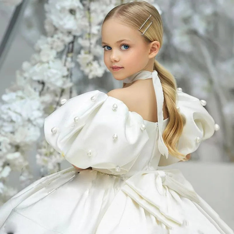 2023 Elegant Retro Princess Dress for Baby Girls | Fashion Puff Sleeve Birthday & Party Dress with Pearls