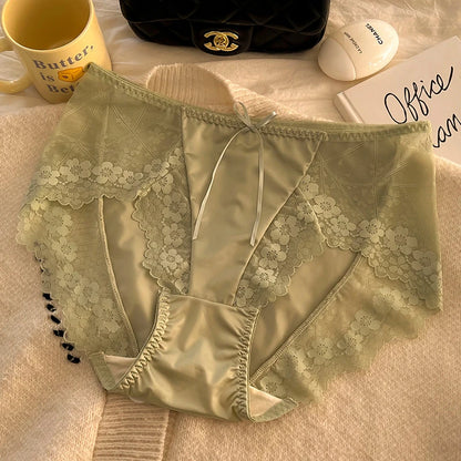 Underwear women sexy lingerie lace ropa interor para mujeres high waist panties Plus size comfortable noble high-quality bragas green 1pc