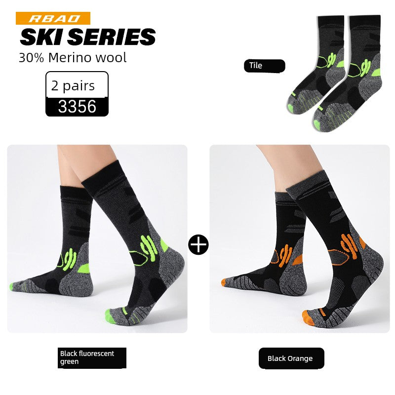 Merino Outdoor Skiing Mountain Climbing Knee Socks Wool Socks 3356 black + black Orange 30% Wool L(39-43)