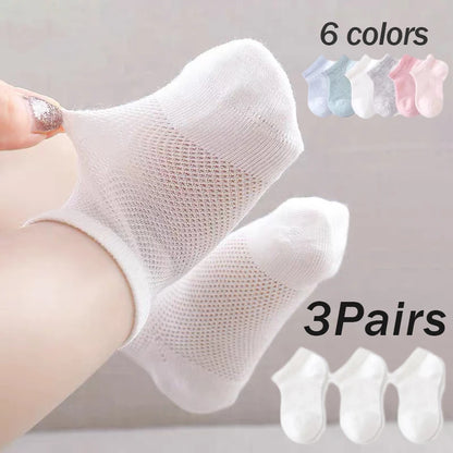 3Pairs/lot Summer Baby Thin Mesh Cotton White Pink Ankle Short Sock for Toddler Kids Boys Girls Breathable Soft Stretch Socks