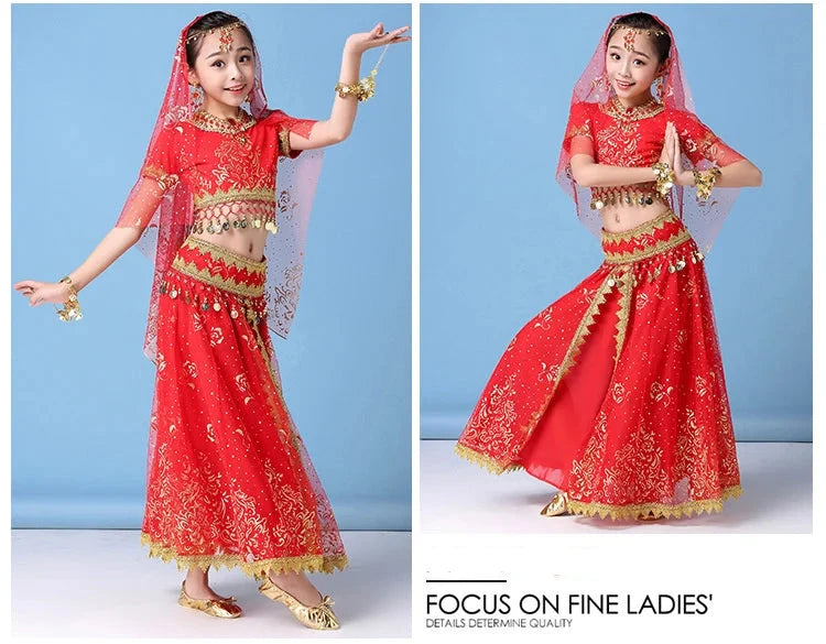 Girls' Indian Belly Dance Costume Set – Bollywood Dance Performance Outfit