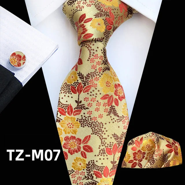 Floral Pink Silk Tie Set for Men – Wedding & Party Neck Tie with Handkerchief, Brooch, and Cufflinks TZ-M07