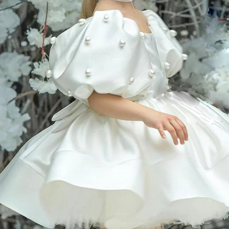 2023 Elegant Retro Princess Dress for Baby Girls | Fashion Puff Sleeve Birthday & Party Dress with Pearls