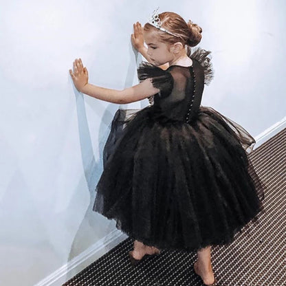 Elegant Princess Tulle Dress for Teenage Girls | Long Lace Wedding & Party Gown for Kids Black