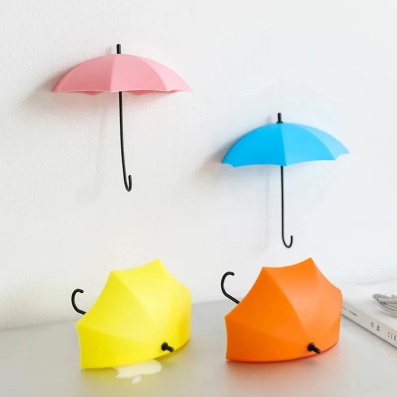 Creative New Arrival 3Pcs Umbrella Wall Hooks Cute Decor Bag Hanger Key Rack Holder Bathroom Kitchen Christmas Home Decoration